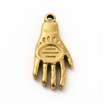 304 Stainless Steel Pendants, Hand Charms, Golden, 21.5x10.5x3mm, Hole: 1.4mm