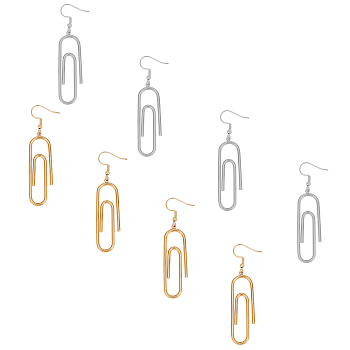 304 Stainless Steel Dangle Earring, Paper Clip, Platinum & Golden, 45x13.5x1.5mm, 2 colors, 2pairs/color, 4pairs/box
