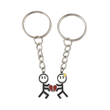 2Pcs 304 Stainless Steel Enamel Keychain, with Iron Rings, Platinum, 75mm