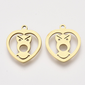 201 Stainless Steel Puppy Pendants, Laser Cut Pendants, Heart with Dog, Golden, 17.5x15x1mm, Hole: 1.2mm