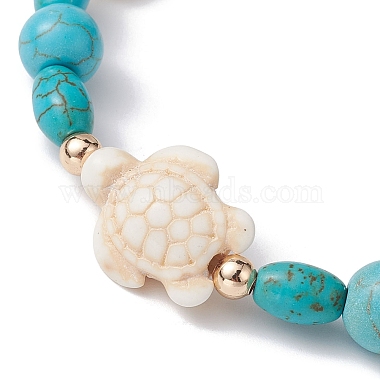 bracelet extensible en perles turquoise synthétique tortue(BJEW-JB09954)-3