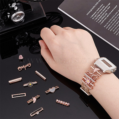 Elite 15Pcs 15 Style Heart & Flower & Word & Butterfly Crystal Rhinestone Watch Band Charms Set(FIND-PH0007-69)-3