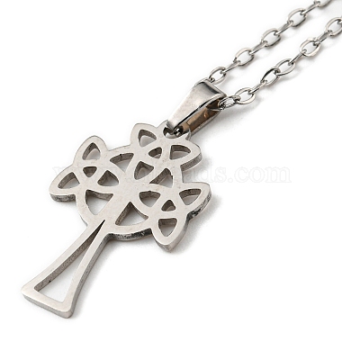 201 Stainless Steel Cross with Sailor's Knot Pendant Necklace with Cable Chains(NJEW-Q317-11P)-2