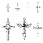 7Pcs 7 Styles Tibetan Style Alloy Pendants, Cross Charms, Antique Silver, 15.5~54.5x8~36x1~6mm, Hole: 1~3.5mm, 1pc/style(FIND-YW0009-52)