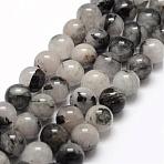 Natural Black Rutilated Quartz Bead Strands, Round, 10mm, Hole: 1mm, about 40pcs/strand, 15.3 inch(G-P217-32-10mm)