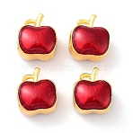 Alloy Enamel Beads, Golden, Apple, FireBrick, 11x9x2mm, Hole: 3mm(ENAM-B001-06B)