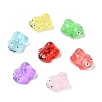 16Pcs 8 Colors Transparent Glass Enamel Beads, Hand Painted Beads, Frog, Mixed Color, 15x11x6.5mm, Hole: 1mm, 2pcs/color(GLAA-CJ0002-66)