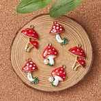 6Pcs 3 Style Autumn Theme Eco-Friendly Alloy Enamel Pendants, with ABS Plastic Imitation Pearl, Cadmium Free & Lead Free & Nickel Free, Mushroom, Light Gold, Mixed Color, 23~26.5x15.5~20x5~6mm, Hole: 1.8mm, 2pcs/style(ENAM-YW0003-34)