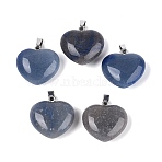 Natural Blue Aventurine(Dyed & Heated) Pendants, Heart Charms, with Stainless Steel Snap on Bails, Stainless Steel Color, 21~24x22~24x8.5~11.5mm, Hole: 6.5~7.5x2~3mm(G-N362-05P-07)