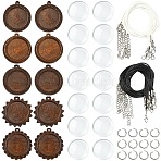 DIY Necklaces Makings Kits, including Schima Wood Carved Pendant Cabochon Settings, 304 Stainless Steel Jump Rings, Waxed Cotton Cord Necklace Making, Glass Cabochons, Saddle Brown, 440mm(DIY-YW0018-25)