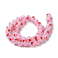 Handmade Lampwork Beads, with Enamel, Round with Heart Pattern, Pearl Pink, 10~10.5x9.5mm, Hole: 1.5mm(GLAA-G107-01A)