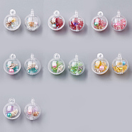 Openable Plastic Pendants, with ABS Plastic Imitation Pearl, Resin Rhinestones and Shell Beads Inside, Round, Mixed Color, 25.5x20mm, Hole: 2mm(KY-N005-01-M)