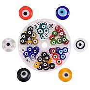 72Pcs 12 Colors Handmade Evil Eye Lampwork Beads, Flat Round, Mixed Color, 12x5mm, Hole: 1mm, 6pcs/color(LAMP-SZ0001-13)