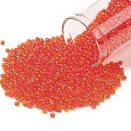 TOHO Round Seed Beads, Japanese Seed Beads, (165) Transparent AB Light Siam Ruby, 11/0, 2.2mm, Hole: 0.8mm, about 50000pcs/pound(SEED-TR11-0165)