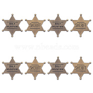 8Pcs 2 Style Hexagram with Word Safety Pin Brooch, Alloy Badge for Suit Shirt Collar, Brushed Antique Bronze, 30x26.5x1.5mm, Pin: 1.1mm, 4pcs/style(JEWB-FG0001-17)