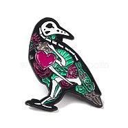 Skeleton Parrot with Heart Enamel Pin for Halloween, Animal Alloy Badge for Backpack Clothing, Electrophoresis Black, Colorful, 36x32.5x1.5mm, Pin: 1mm(JEWB-F015-08EB)
