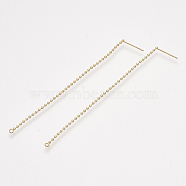 Brass Stud Earring Findings, Ear Threads, with Loop, Real 18K Gold Plated, 81x1.5mm, Hole: 1.5mm, Pin: 0.8mm(KK-T035-126G)