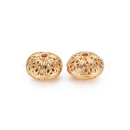 Brass Beads, Nickel Free, Hollow, Rondelle, Real 18K Gold Plated, 10x14mm, Hole: 1.8mm(KK-S356-633-NF)
