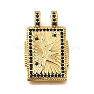 Brass Micro Pave Cubic Zirconia Pendants, Rectangle, Sun, 18x29x3.5mm, Hole: 4.5x3mm(KK-U055-06C)