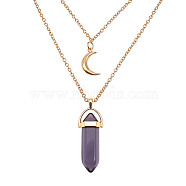 Dyed Natural Jasper Cone Pendant Double Layer Necklace, with Moon Charms, 19.69 inch(50cm)(UX9990-11)