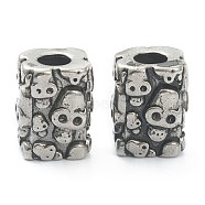 304 Stainless Steel European Beads, Large Hole Beads, Cuboid & Skull, Antique Silver, 13x10.5x10mm, Hole: 4.5mm and 5.5x5.5mm(STAS-I181-021AS)