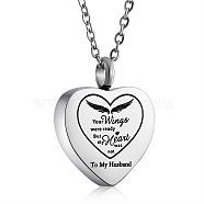 Stainless Steel Heart Urn Ashes Pendant Necklace, Word To My Husband Memorial Jewelry for Men Women, Stainless Steel Color, 19.69 inch(50cm)(NJEW-SZ0001-60E)