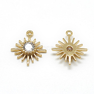 Brass Cubic Zirconia Charms, Flower, Clear, Real 18K Gold Plated, 14.5x12.5x3mm, Hole: 1mm(KK-T032-017G)