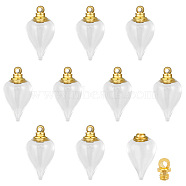 10Pcs Glass Perfume Bottle Pendants, with Golden Brass Findings, Openable Cone Shape, Clear, 25x14mm, Hole: 1.8mm(FIND-CA0007-57)