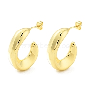Brass Stud Earrings, Half Hoop Earrings, Real 18K Gold Plated, 34x8.5mm(KK-R150-02C)