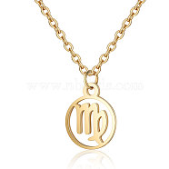 201 Stainless Steel Pendants Necklaces, Flat Round with Constellations, Virgo, 16.3 inch(40cm)x1mm(NJEW-S063-TN506-6)