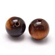 Grade A Natural Tiger Eye Round Beads, Half Drilled, 6mm, Hole: 1.2mm(G-L451-01-6mm)