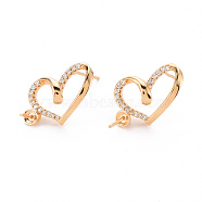 Brass Micro Pave Clear Cubic Zirconia Earring Findings, for Half Drilled Beads, Nickel Free, Heart, Real 18K Gold Plated, 25x13mm, Pin: 0.8mm, Pin: 0.8mm(for Half Drilled Beads)(KK-T062-231G-NF)
