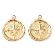 304 Stainless Steel Pendants, Compass Charm, Real 14K Gold Plated, 17.5x15x2.4mm, Hole: 2mm(X-STAS-L022-378G)