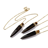 Natural Obsidian Bullet Shaped Perfume Bottle Pendant Necklaces, 304 & 201 Stainless Steel Cable Chain Necklaces for Women, Golden, 18.70 inch(47.5cm)(G-B089-02G-05)