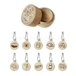 20Pcs 10 Style Round Wood Locking Stitch Markers, with Gourd Safety Pins & 2Pcs Storage Box, Mountain, Box: 5.5cm, Marker: 20mm(TOOL-WH0057-003)