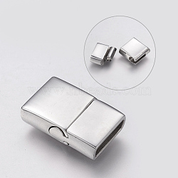 304 Stainless Steel Magnetic Clasps with Glue-in Ends, Rectangle, Smooth, Stainless Steel Color, 20x13x5.5mm, Hole: 3x10.5mm(STAS-P181-51P)