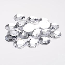 Acrylic Rhinestone Cabochons, Flat Back, Faceted, Half Round, Clear, 22x6mm(GACR-R002-22mm-08)