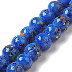 Handmade Lampwork Beads Strand, Round, Blue, 10x9~10mm, Hole: 1.2mm, about 40pcs/strand, 14.76 inch(37.5cm)(LAMP-C008-02J)