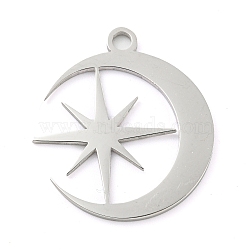 Non-Tarnish 304 Stainless Steel Pendants, Laser Cut, Stainless Steel Color, Flat Round Charm, Star, 25.5x22.5x1mm, Hole: 2.5mm(STAS-B056-26P-04)