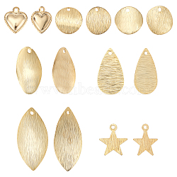 SUPERFINDINGS 56Pcs 7 Style Brass Pendants, Mixed Shapes, Real 24K Gold Plated, 9.5~23x8~11x0.5~1mm, Hole: 1~1.2mm, 8pcs/style(KK-FH0004-20)