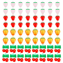 BENECREAT 64Pcs 4 Styles Transparent Acrylic Pendants, Strawberry & Cherry, Mixed Color, 18~41x18~31x6~17mm, Hole: 1.6~2mm, 16pcs/style(OACR-BC0001-19)