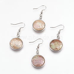 Shell Dangle Earrings, with Platinum Tone Brass Findings, Flat Round, Peru, 44mm, Pin: 0.7mm(EJEW-F162-C04)