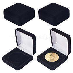 Velvet Badge Storage Gift Boxes, Square, Black, 6.8x6.6x2.8cm(CON-WH0086-129B)