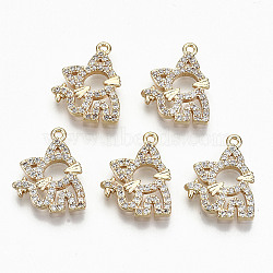Brass Micro Pave Clear Cubic Zirconia Pendants, Nickel Free, Cat, Real 18K Gold Plated, 16x13x2mm, Hole: 1mm(RJEW-T063-74G-NF)