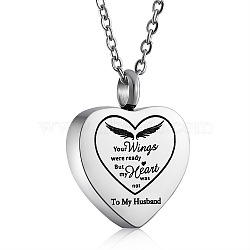 Stainless Steel Heart Urn Ashes Pendant Necklace, Word To My Husband Memorial Jewelry for Men Women, Stainless Steel Color, 19.69 inch(50cm)(NJEW-SZ0001-60E)