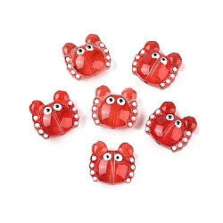 Transparent Glass Beads, Hand Drawn Beads, Crab, Red, 12.5x14x7mm, Hole: 1mm(GLAA-B024-01H)