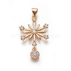 Brass Micro Pave Cubic Zirconia Pendants, Star, Clear, Golden, 37x19x2.7mm, Hole: 4.5x3.8mm(ZIRC-O027-17G)