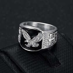 304 Stainless Steel and Enamel Finger Rings for Men, Eagle, Stainless Steel Color, US Size 11(20.6mm)(FS-WG4515C-10)