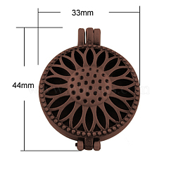 Tibetan Style Diffuser Locket Pendants, Grade A, Lead Free & Nickel Free, Hollow Style, Flat Round and Flower, Red Copper, 44x33x10mm, Hole: 6x4mm(X-TIBEP-A24740-R-FF)
