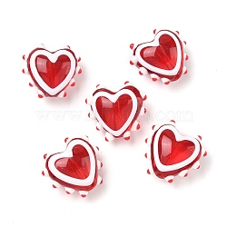 Handmade Lampwork Bumpy Beads, Heart, with Enamel, Red, 14.5~16x15.5~16.5x8~8.5mm, Hole: 1.4mm(LAMP-D003-01A)